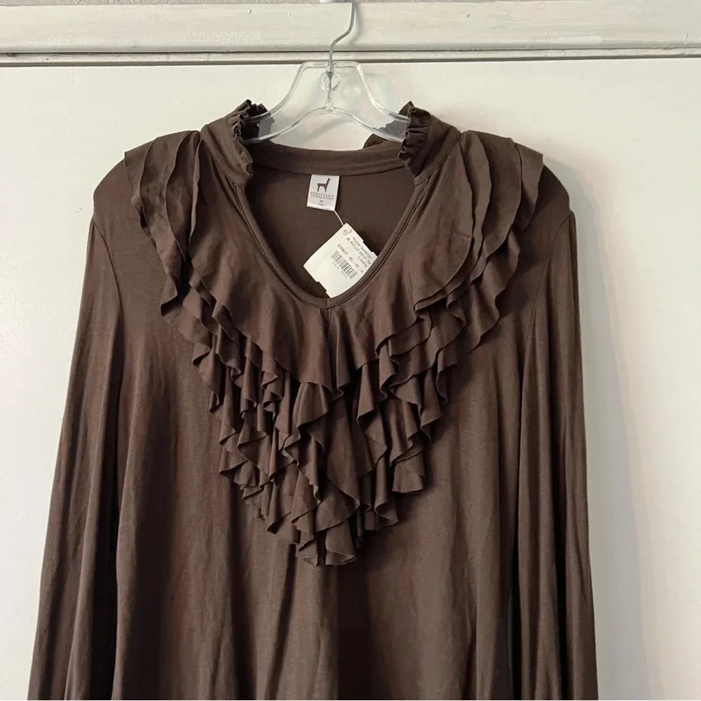Peruvian Conecction Ruffled Jersey Top